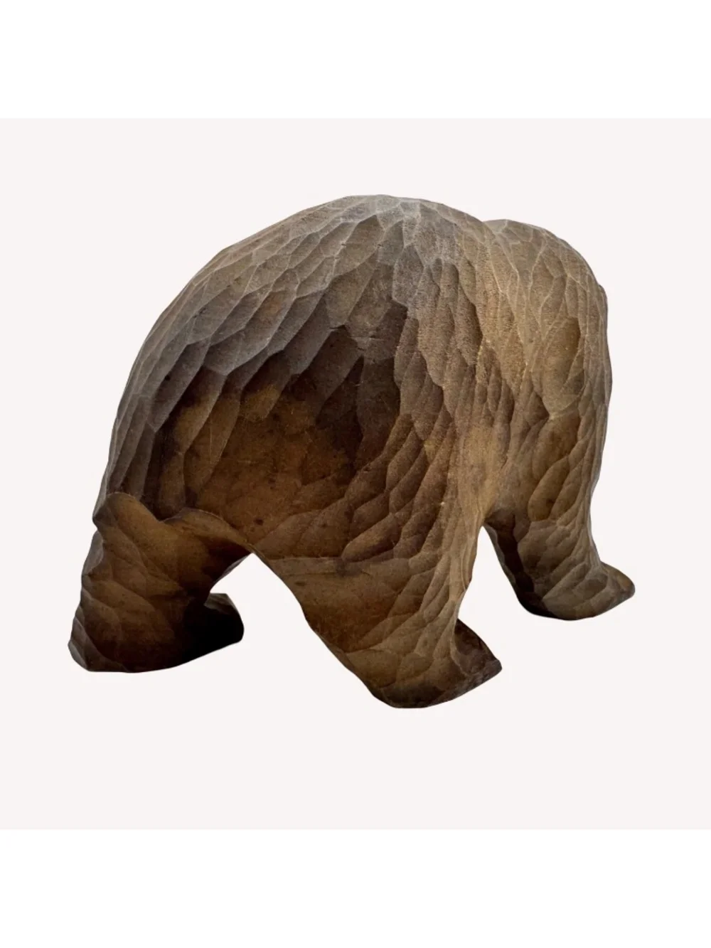Vintage Japanese Ainu Bear Salmon Figure Hand Carved Wood Hokkaido Folk Art Kuma